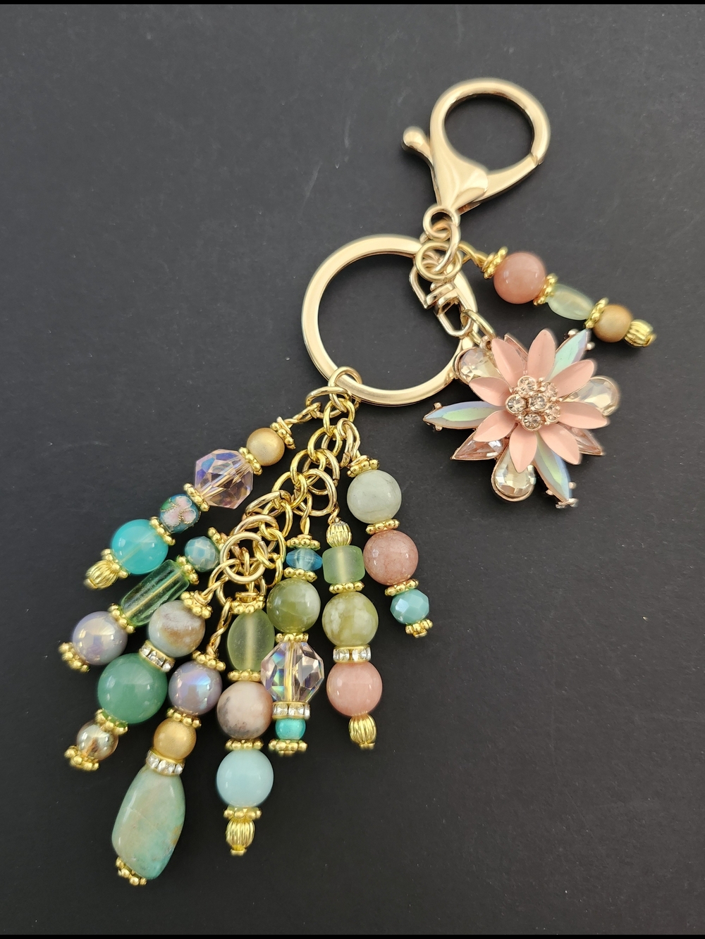Floral Purse Charm or Keychain Aventurine Jasper Agate Handcrafted